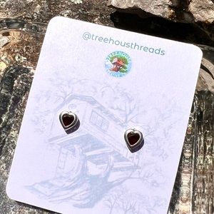 Heart Earrings Silver Garnet Red Hearts Studs
